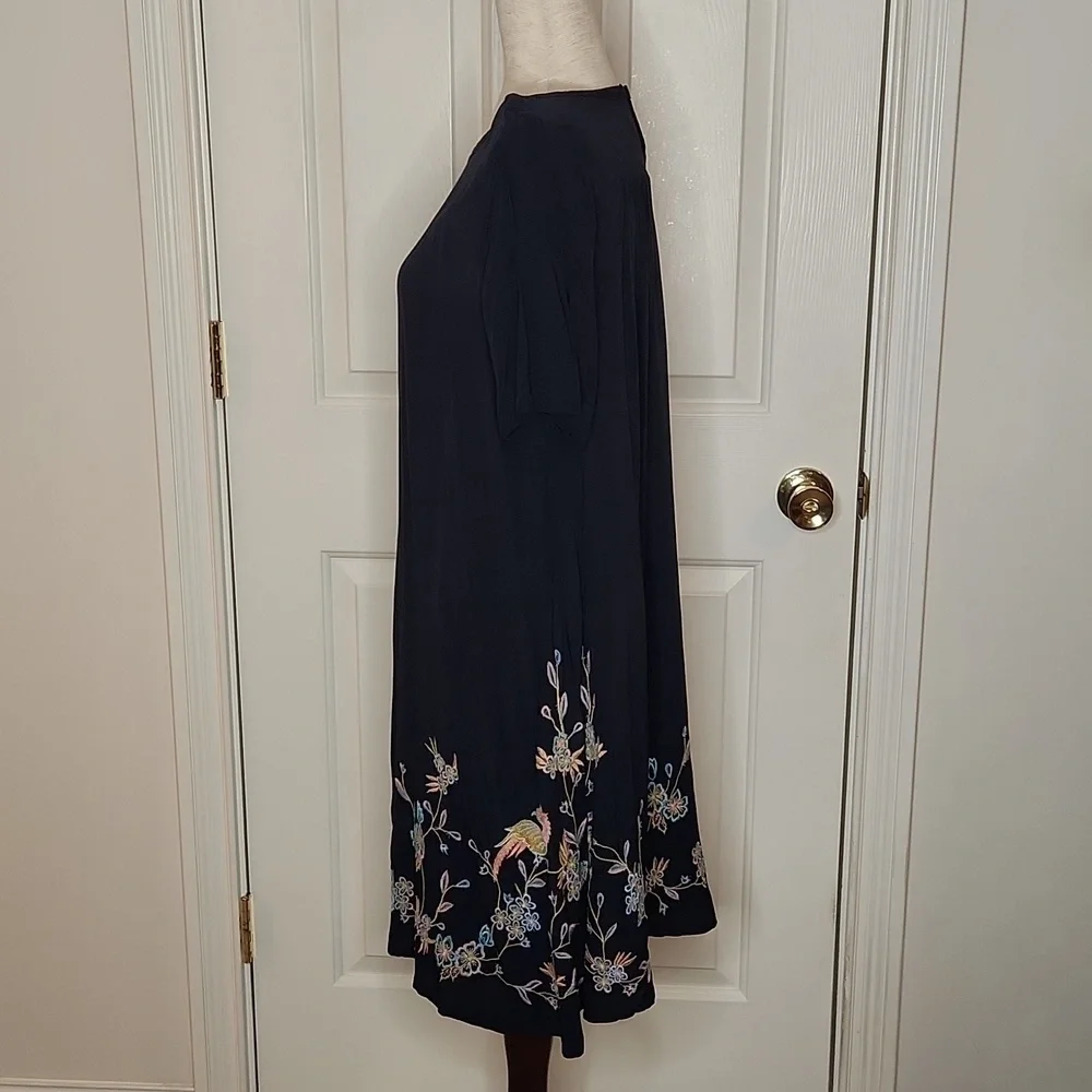 Loft Navy Blue Embroidered Floral Bird Norway Shift Dress  Size XS - Picture 2 of 11